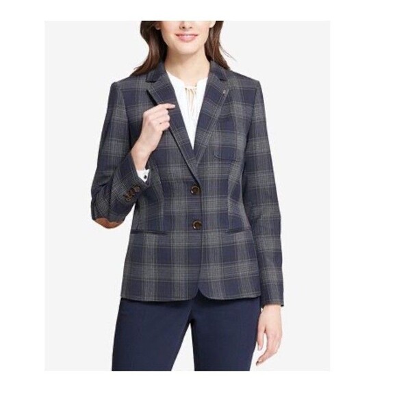 Tommy Hilfiger Jackets & Blazers - Tommy Hilfiger Plaid Elbow Patches Women's Blazer Blue Coat Jacket Style Sz 16